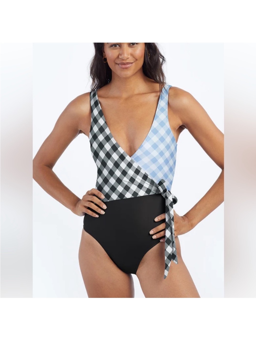 summersalt Gingham Wrap One-Piece Swimsuit and Matching Wrap Skirt Coverup
